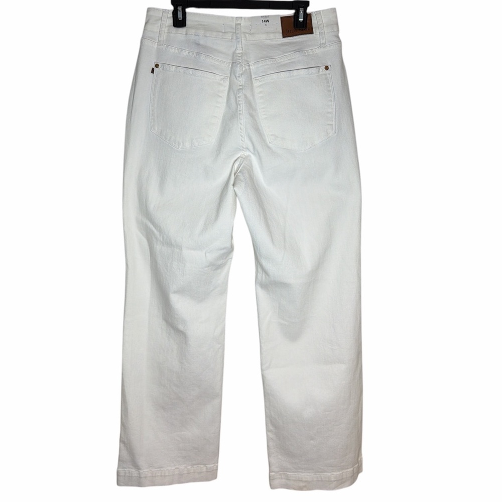 NWT Judy Blue High Waist Double Button‎ White Wide Leg Denim Jeans 14W - Picture 4 of 10